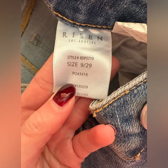 Risen Chic Light Blue Wide Leg Jeans with chuffed bottoms w/ light distress 9/29 - Picture 8 of 10